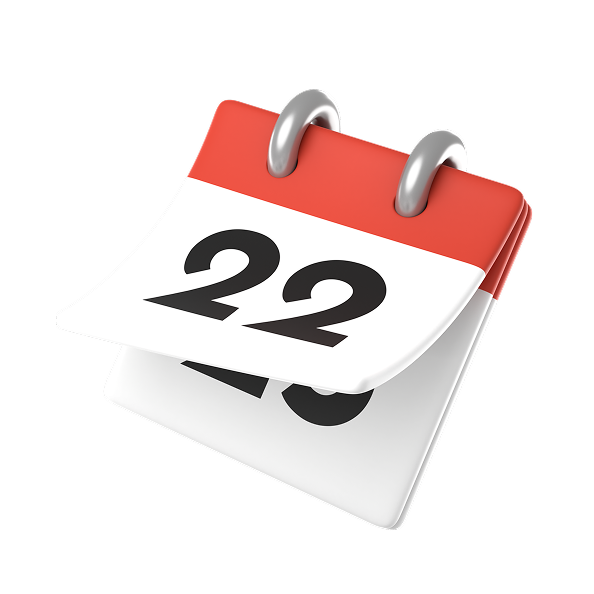 Calendário com o dia 22 em destaque, com página virada